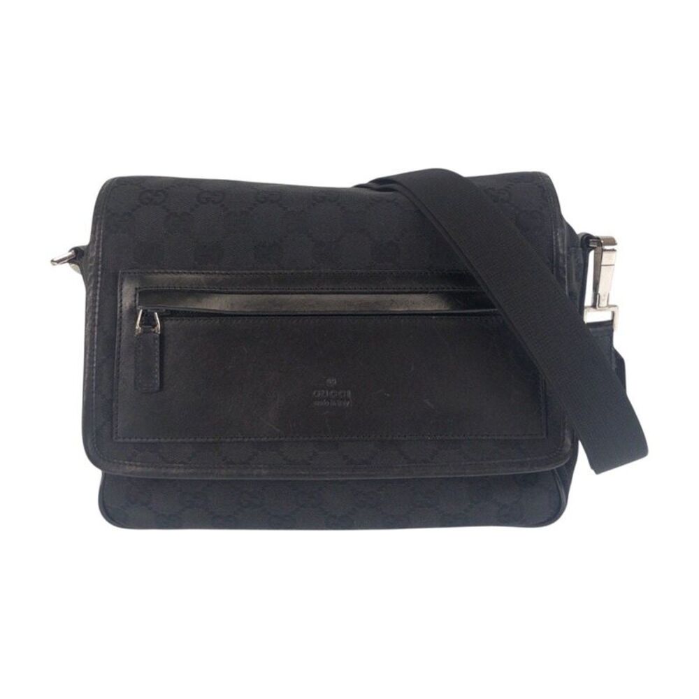 GUCCI GG CANVAS LEATHER SHOULDER BAG